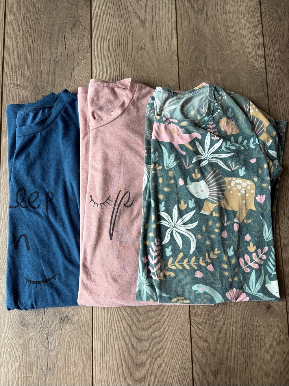 Women’s nightgown bundle Blue, Pink & Green Dino Print Set of 3 Size Large